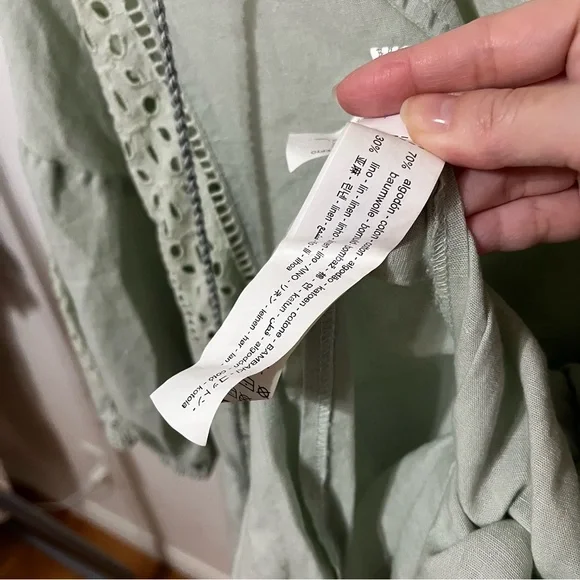 Zara Sage Green Linen Blend Eyelet Tassel Mini Dress Womens Medium - Picture 9 of 11